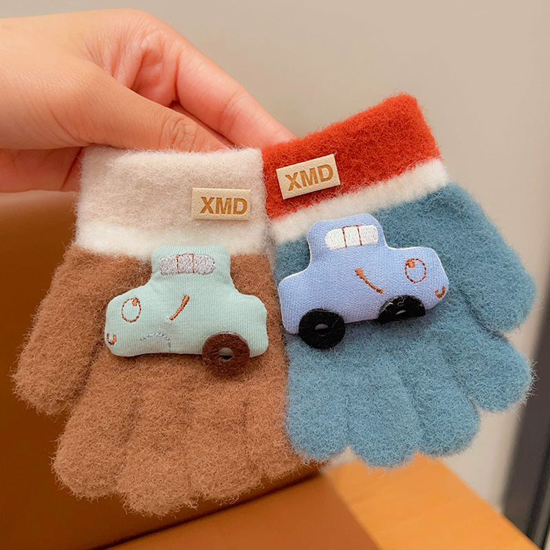 Žieminės kūdikių pirštinės su automobilio raštu, dirbtinis kašmaras, megztos, 0–4 metų, unisex