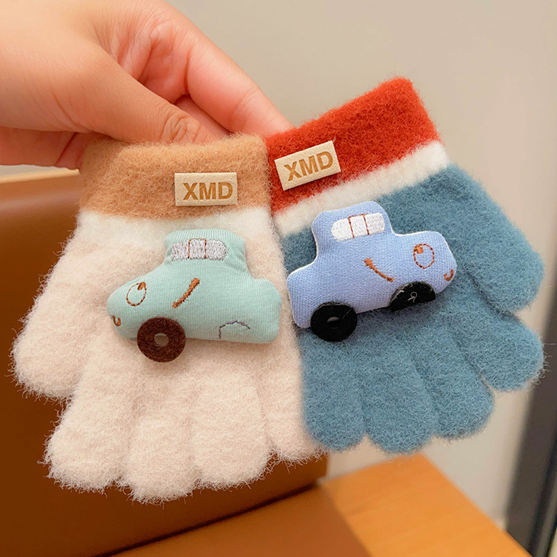 Žieminės kūdikių pirštinės su automobilio raštu, dirbtinis kašmaras, megztos, 0–4 metų, unisex