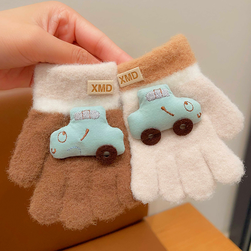 Žieminės kūdikių pirštinės su automobilio raštu, dirbtinis kašmaras, megztos, 0–4 metų, unisex