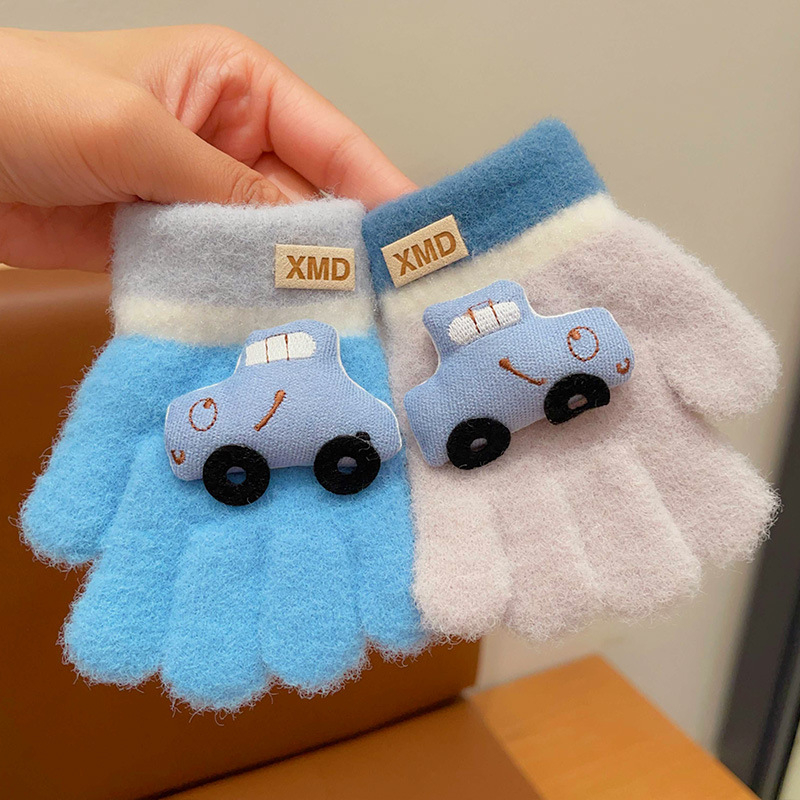 Žieminės kūdikių pirštinės su automobilio raštu, dirbtinis kašmaras, megztos, 0–4 metų, unisex