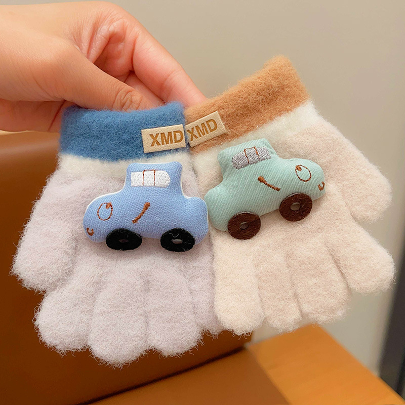 Žieminės kūdikių pirštinės su automobilio raštu, dirbtinis kašmaras, megztos, 0–4 metų, unisex