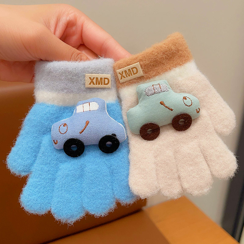 Žieminės kūdikių pirštinės su automobilio raštu, dirbtinis kašmaras, megztos, 0–4 metų, unisex