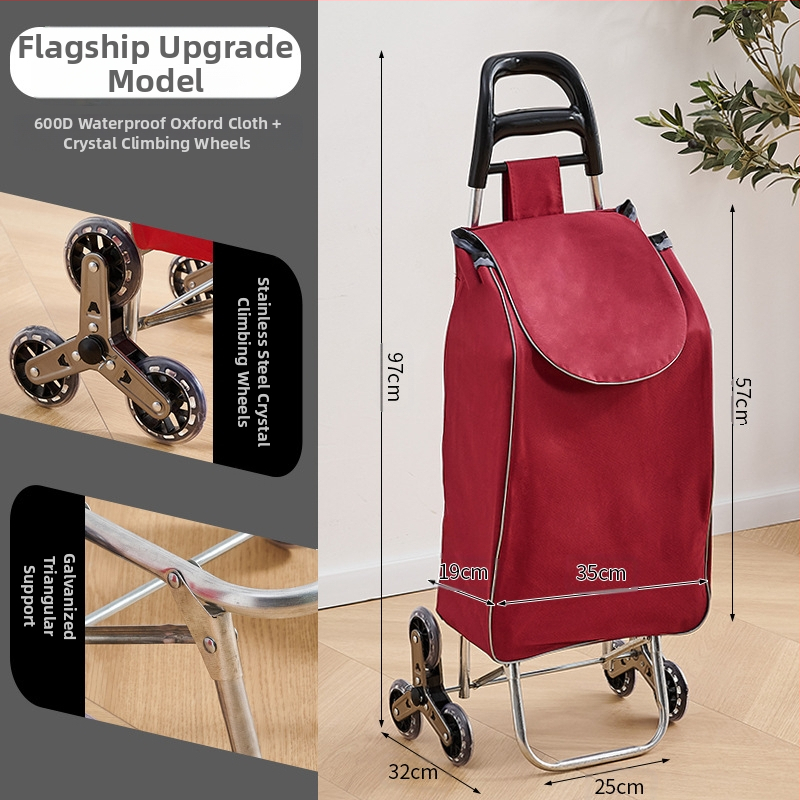 Φορητό οικιακό καρότσι αγορών, με αναδιπλούμενο σκελετό, υλικό γαλβανωμένη σωλήνα + ύφασμα 600D Oxford, μεταφορική ικανότητα 15 kg, καρότσι με ράβδο έλξης, προέλευση Χεμπέι, Κίνα