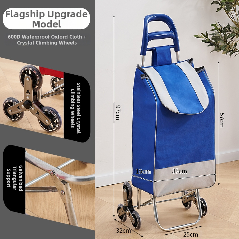Φορητό οικιακό καρότσι αγορών, με αναδιπλούμενο σκελετό, υλικό γαλβανωμένη σωλήνα + ύφασμα 600D Oxford, μεταφορική ικανότητα 15 kg, καρότσι με ράβδο έλξης, προέλευση Χεμπέι, Κίνα