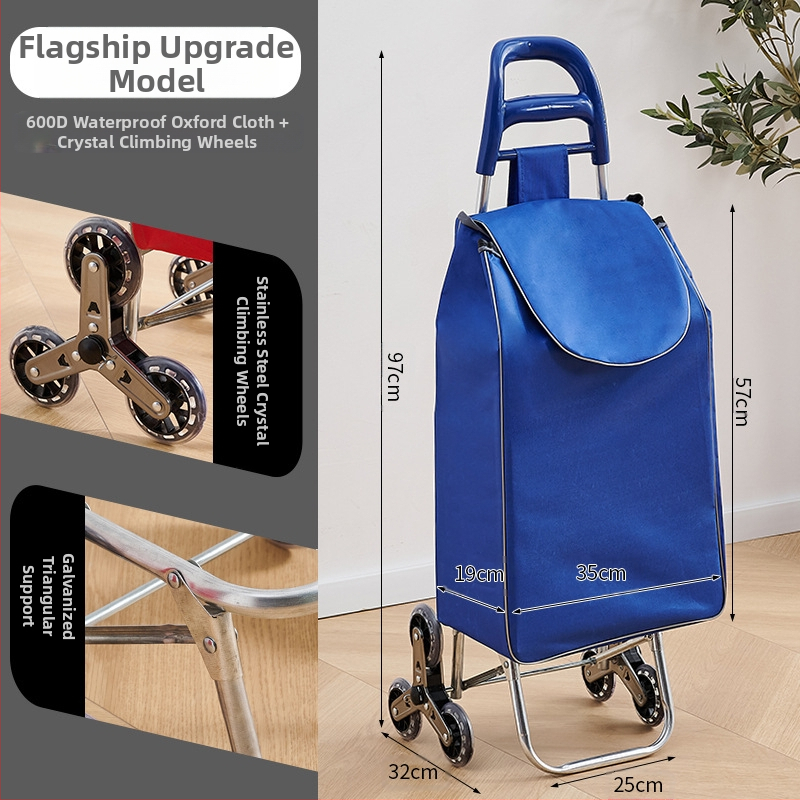 Φορητό οικιακό καρότσι αγορών, με αναδιπλούμενο σκελετό, υλικό γαλβανωμένη σωλήνα + ύφασμα 600D Oxford, μεταφορική ικανότητα 15 kg, καρότσι με ράβδο έλξης, προέλευση Χεμπέι, Κίνα