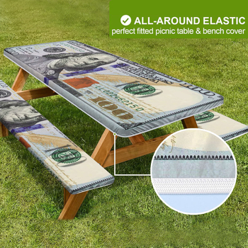 Външна водоустойчива покривка за маса и калъфи за столове (3 части) – полиестер, квадратна, водоустойчива, износоустойчива, растителен принт