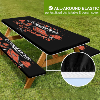 Външна водоустойчива покривка за маса и калъфи за столове (3 части) – полиестер, квадратна, водоустойчива, износоустойчива, растителен принт