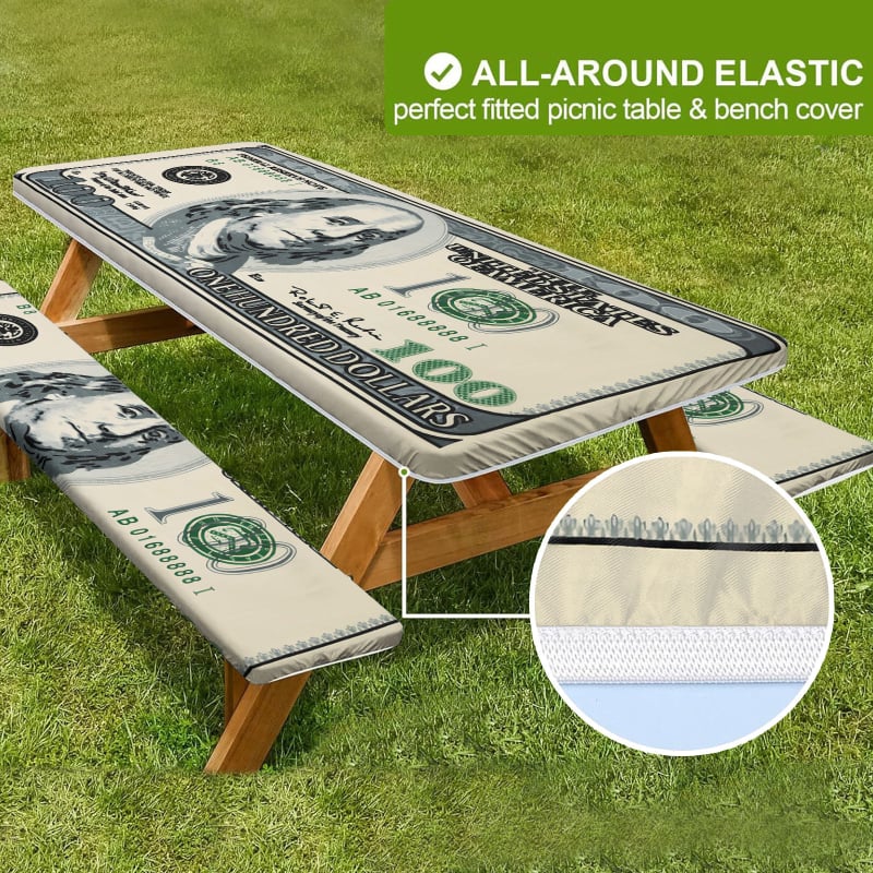 Външна водоустойчива покривка за маса и калъфи за столове (3 части) – полиестер, квадратна, водоустойчива, износоустойчива, растителен принт