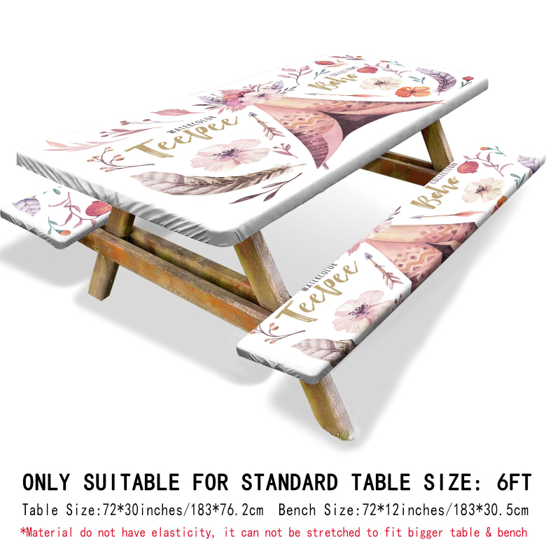Външна водоустойчива покривка за маса и калъфи за столове (3 части) – полиестер, квадратна, водоустойчива, износоустойчива, растителен принт
