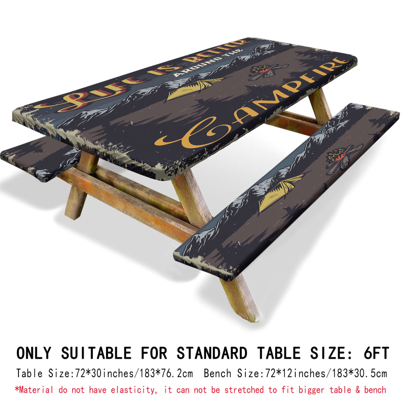 Външна водоустойчива покривка за маса и калъфи за столове (3 части) – полиестер, квадратна, водоустойчива, износоустойчива, растителен принт