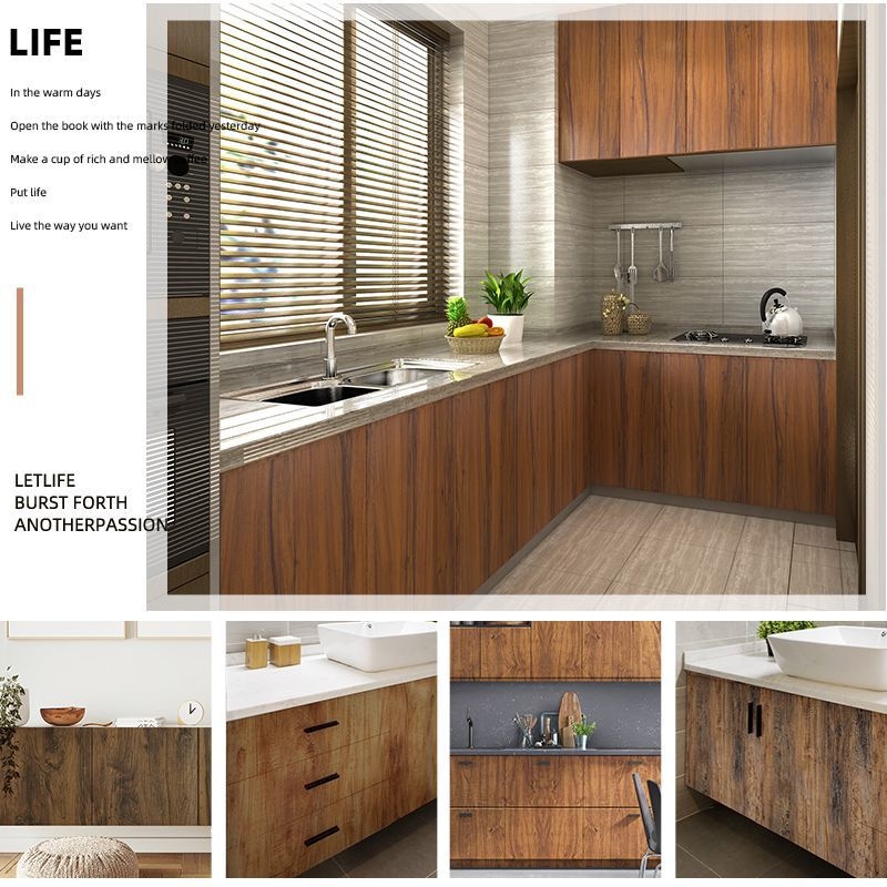 Fa textúrájú asztallap öntapadós matrica — PVC, 1 db, klasszikus retro stilus, alkalmas nappalira, hálószobára és dolgozószobára