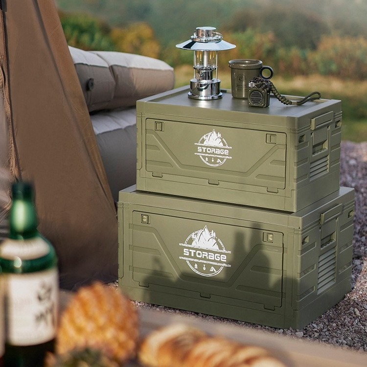 Összecsukható autócsomagtartó rendezőasztallal, PP műanyagból, kerekekkel, 40–50 liter kapacitás