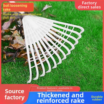 Plastikinės sodo grėbliai su storesne galva, skirti vejai ir lapų rinkimui