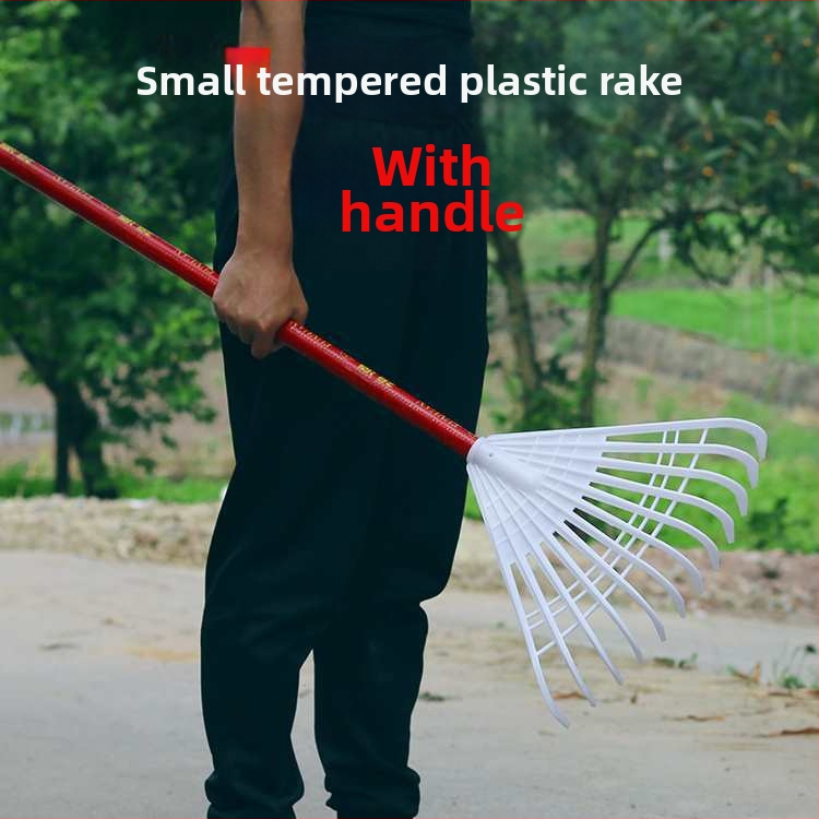 Plastikinės sodo grėbliai su storesne galva, skirti vejai ir lapų rinkimui