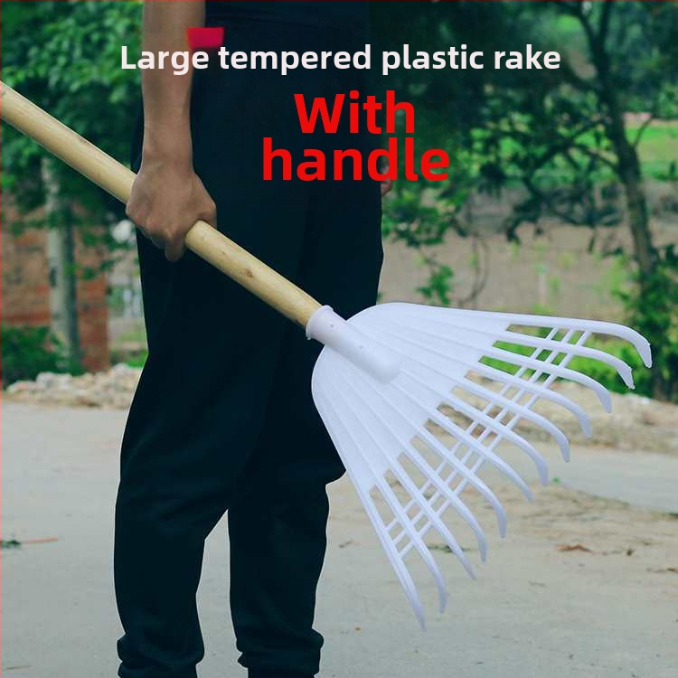 Plastikinės sodo grėbliai su storesne galva, skirti vejai ir lapų rinkimui