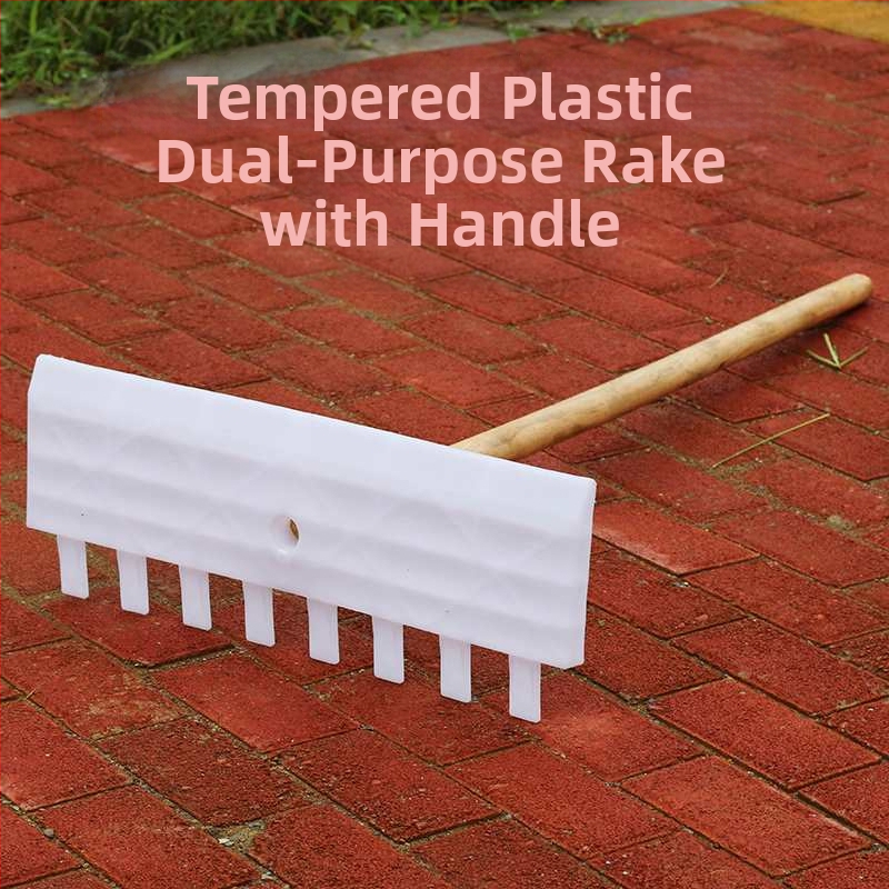 Plastikinės sodo grėbliai su storesne galva, skirti vejai ir lapų rinkimui