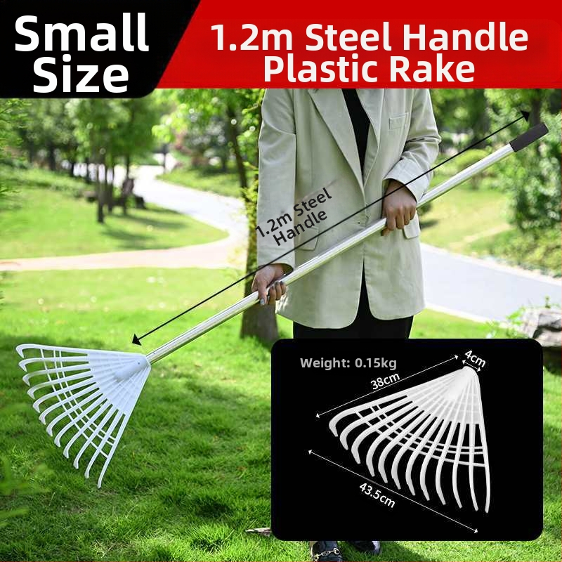 Plastikinės sodo grėbliai su storesne galva, skirti vejai ir lapų rinkimui