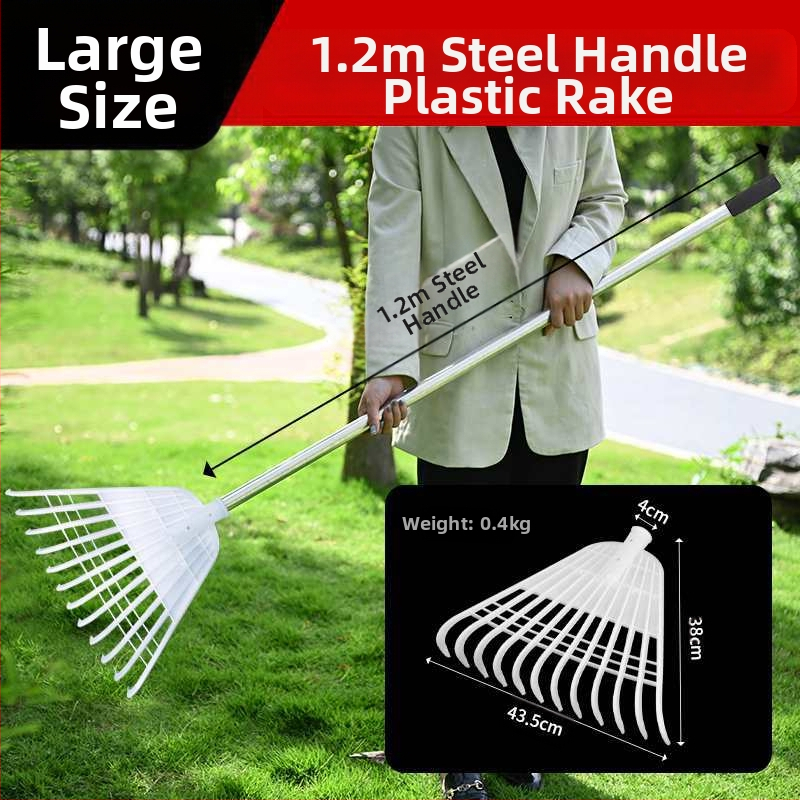 Plastikinės sodo grėbliai su storesne galva, skirti vejai ir lapų rinkimui