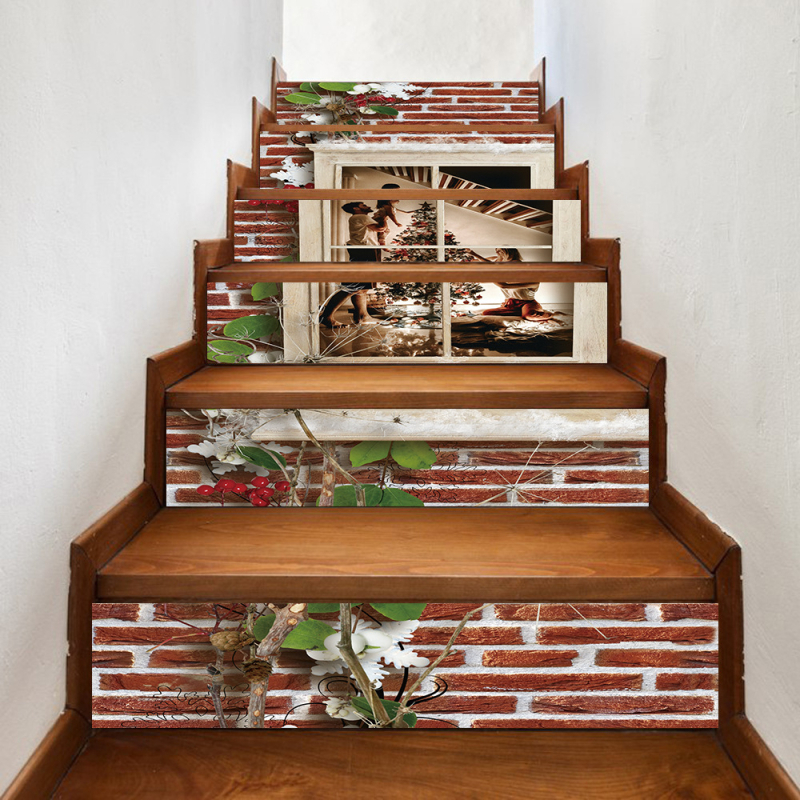 Самозалепващи стъпкови стикери с кирпичен модел, PVC, водоустойчиви, маслоустойчиви и устойчиви на плесени, 6 бр.