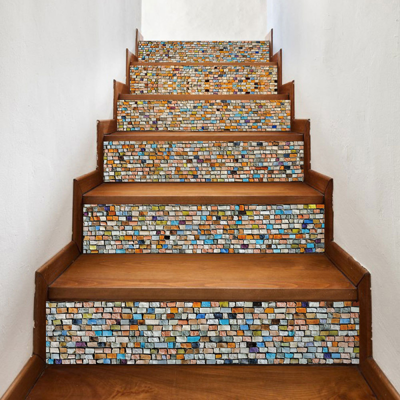 Самозалепващи стъпкови стикери с кирпичен модел, PVC, водоустойчиви, маслоустойчиви и устойчиви на плесени, 6 бр.