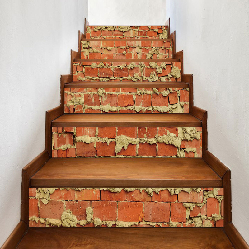 Самозалепващи стъпкови стикери с кирпичен модел, PVC, водоустойчиви, маслоустойчиви и устойчиви на плесени, 6 бр.