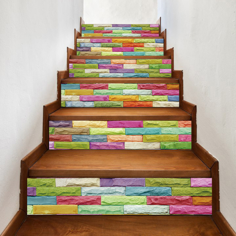 Самозалепващи стъпкови стикери с кирпичен модел, PVC, водоустойчиви, маслоустойчиви и устойчиви на плесени, 6 бр.