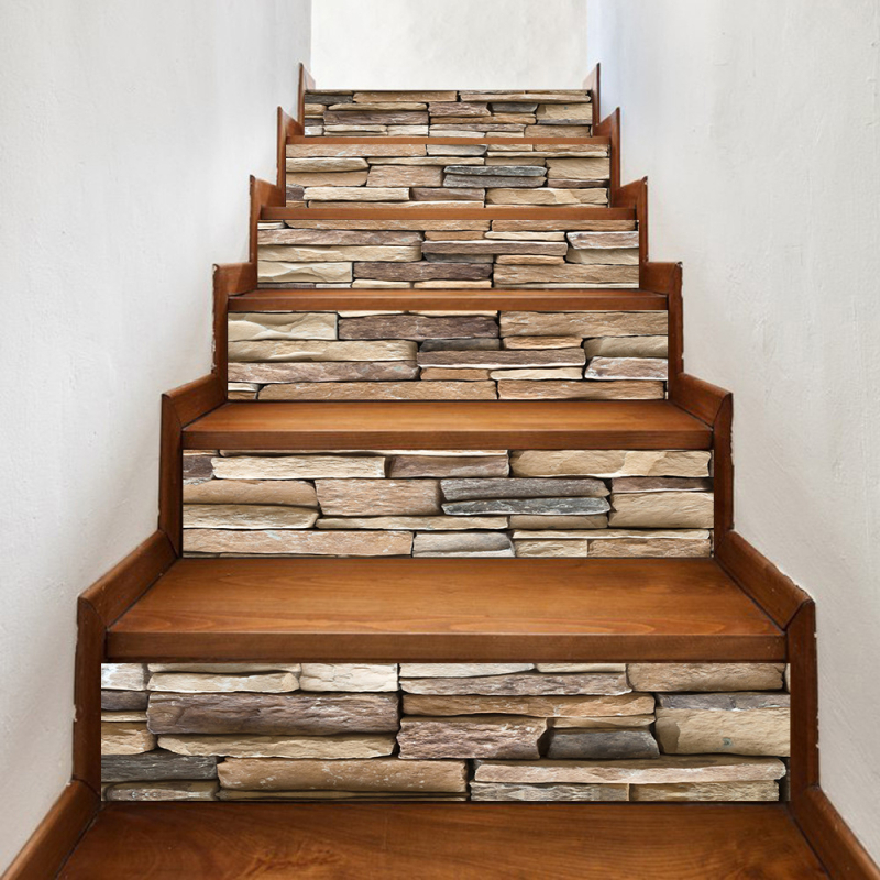 Самозалепващи стъпкови стикери с кирпичен модел, PVC, водоустойчиви, маслоустойчиви и устойчиви на плесени, 6 бр.