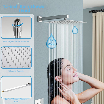 Dušo komplektas su paslėptu sienos montavimu, vario medžiaga, kvadratinė forma, modelis FH-47, masažo ir lietaus funkcijos