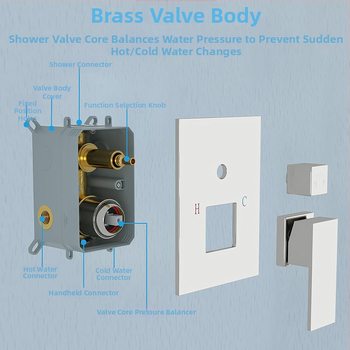 Dušo komplektas su paslėptu sienos montavimu, vario medžiaga, kvadratinė forma, modelis FH-47, masažo ir lietaus funkcijos