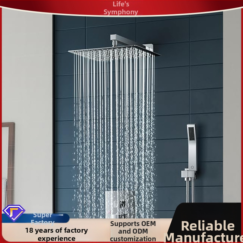 Dušo komplektas su paslėptu sienos montavimu, vario medžiaga, kvadratinė forma, modelis FH-47, masažo ir lietaus funkcijos