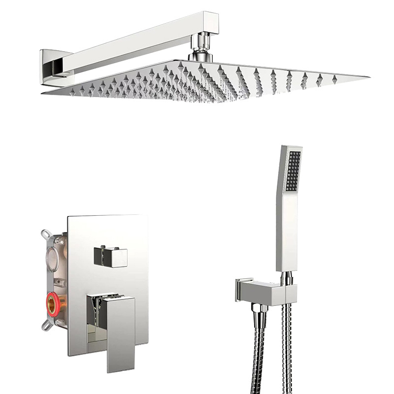 Dušo komplektas su paslėptu sienos montavimu, vario medžiaga, kvadratinė forma, modelis FH-47, masažo ir lietaus funkcijos