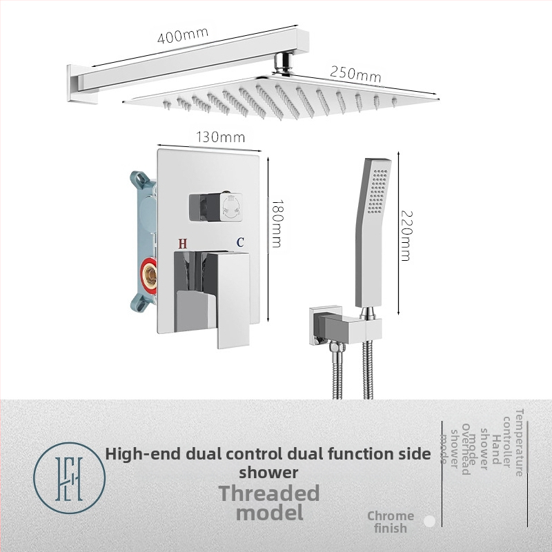Dušo komplektas su paslėptu sienos montavimu, vario medžiaga, kvadratinė forma, modelis FH-47, masažo ir lietaus funkcijos
