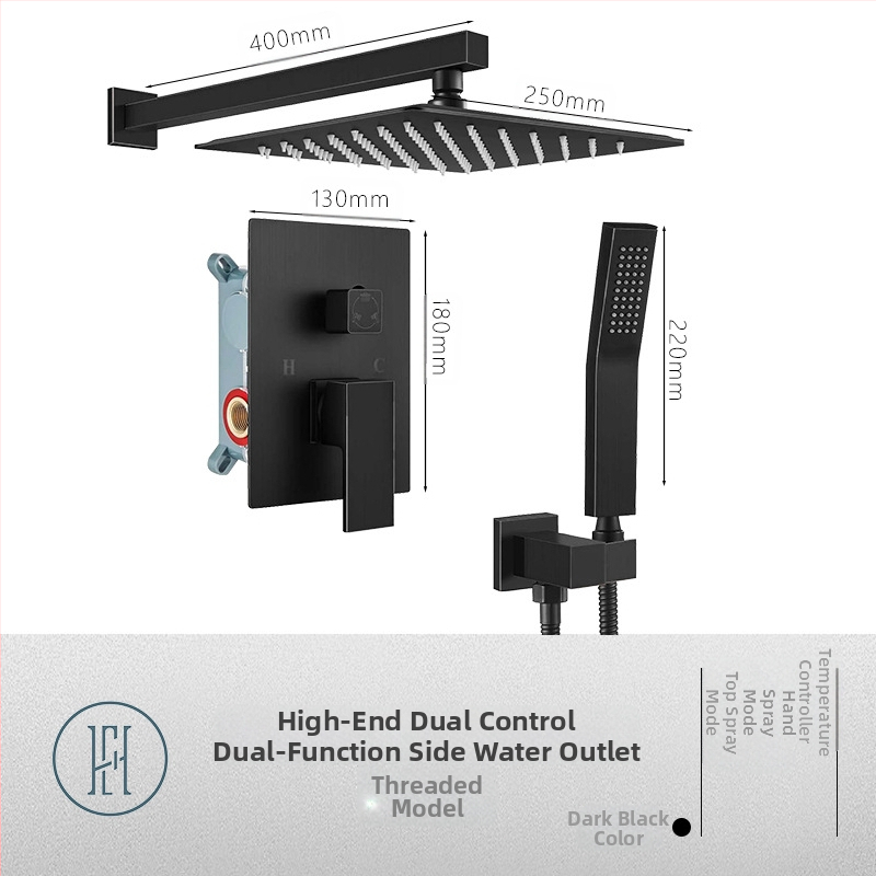 Dušo komplektas su paslėptu sienos montavimu, vario medžiaga, kvadratinė forma, modelis FH-47, masažo ir lietaus funkcijos