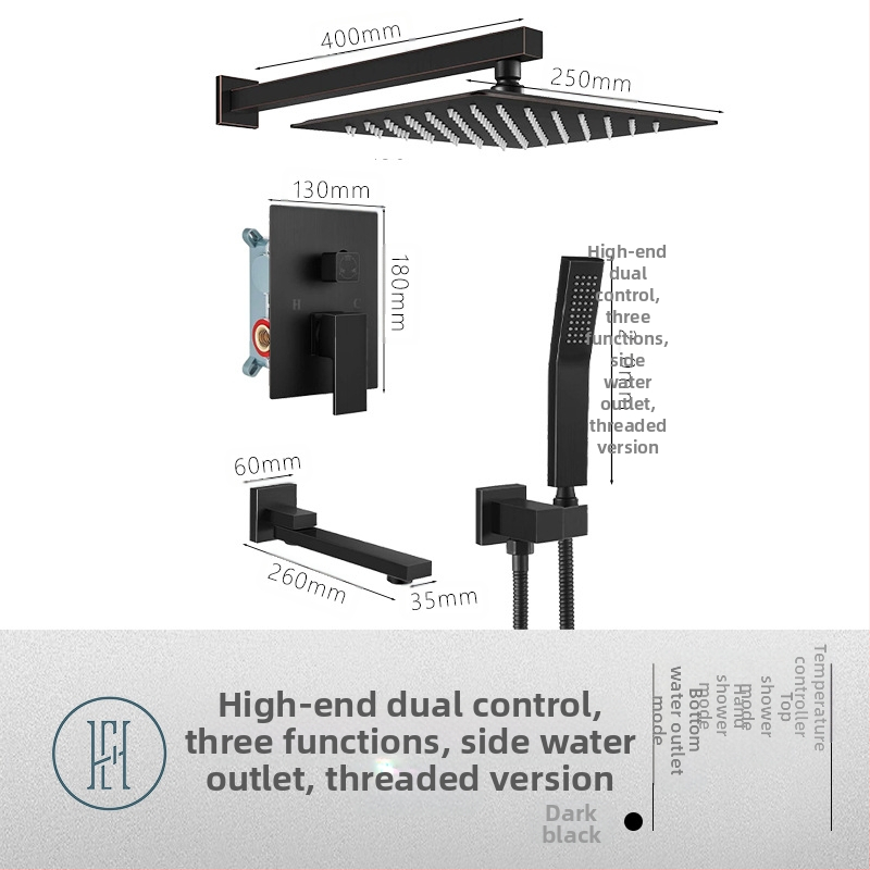 Dušo komplektas su paslėptu sienos montavimu, vario medžiaga, kvadratinė forma, modelis FH-47, masažo ir lietaus funkcijos
