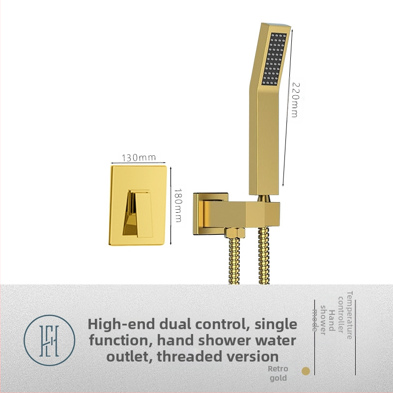 Dušo komplektas su paslėptu sienos montavimu, vario medžiaga, kvadratinė forma, modelis FH-47, masažo ir lietaus funkcijos