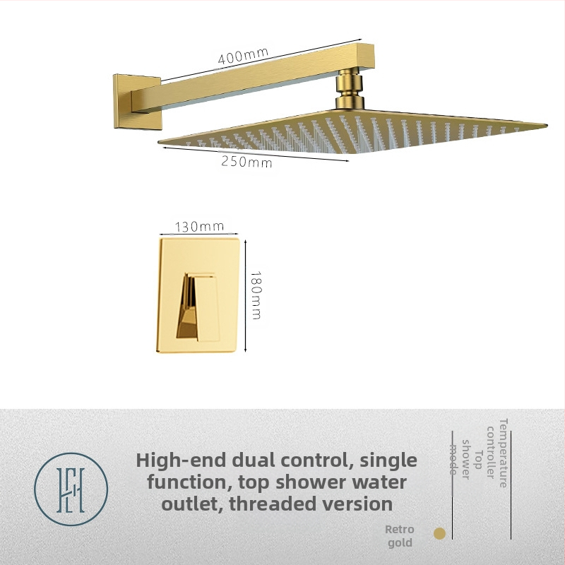Dušo komplektas su paslėptu sienos montavimu, vario medžiaga, kvadratinė forma, modelis FH-47, masažo ir lietaus funkcijos