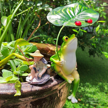 Φιγούρα βατράχου με ομπρέλα για κήπο και διακόσμηση λίμνης, μίνι στυλ, μεταξωτό λουλούδι, κατασκευασμένο στην Κίνα