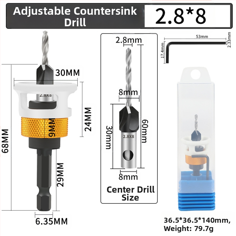 Бур за конусовидни отвори с четири лопатки, глава от сплав, регулируема дълбочина, стъпков дизайн
