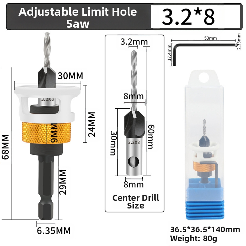 Бур за конусовидни отвори с четири лопатки, глава от сплав, регулируема дълбочина, стъпков дизайн