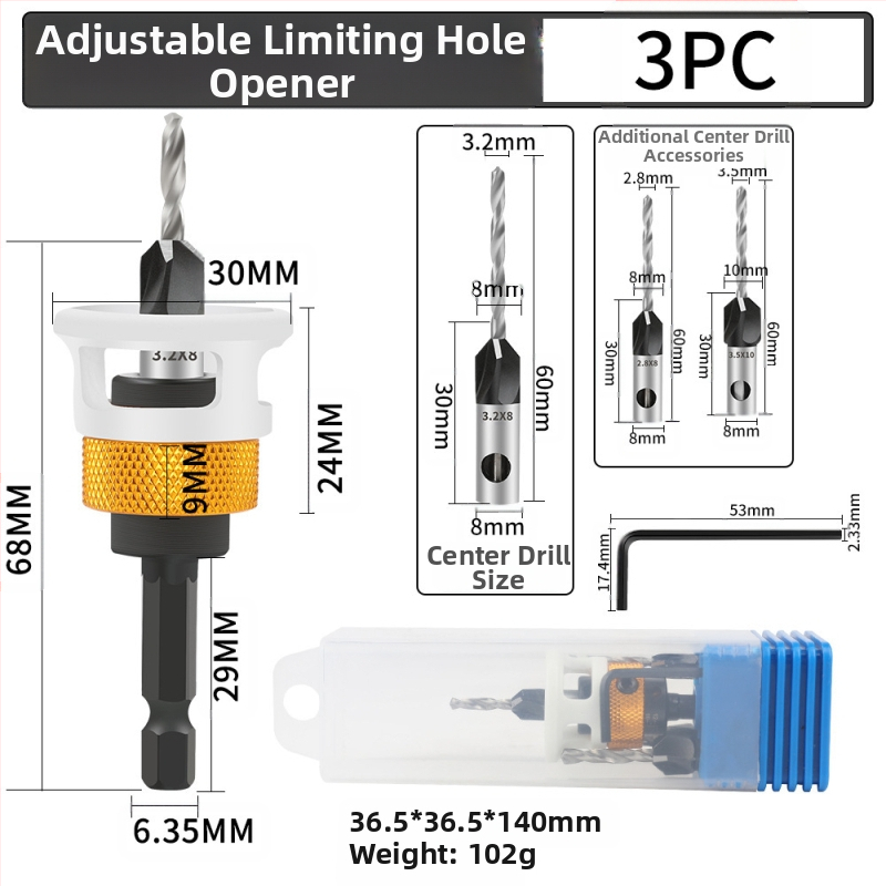 Бур за конусовидни отвори с четири лопатки, глава от сплав, регулируема дълбочина, стъпков дизайн