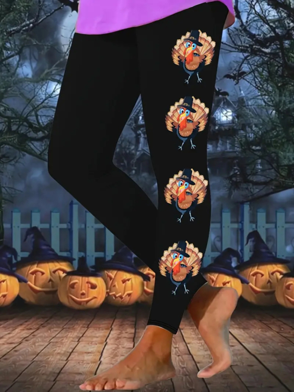 Ženske casual hlače s Halloween printom, motiv lampice od tikve, materijal imitacije pamuka s 70–80% poliestera, elastični pas, kroj olovka, proljeće 2024, gradski stil