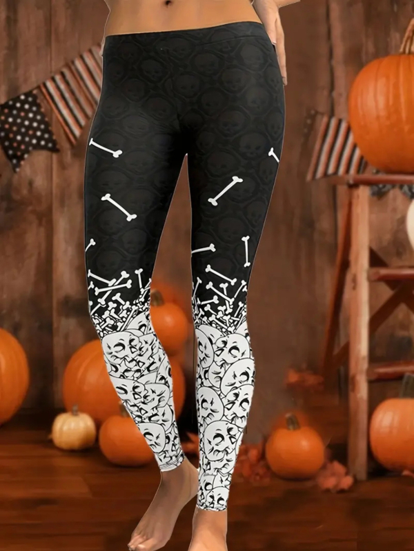 Ženske casual hlače s Halloween printom, motiv lampice od tikve, materijal imitacije pamuka s 70–80% poliestera, elastični pas, kroj olovka, proljeće 2024, gradski stil