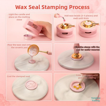 HHMM233 Vaško antspaudų rinkinys su saugojimo dėžute, vaško granulėmis ir antspaudų galvutėmis