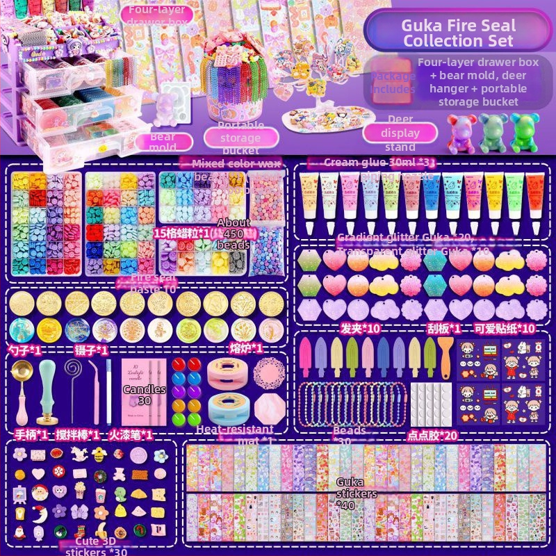 HHMM233 Vaško antspaudų rinkinys su saugojimo dėžute, vaško granulėmis ir antspaudų galvutėmis