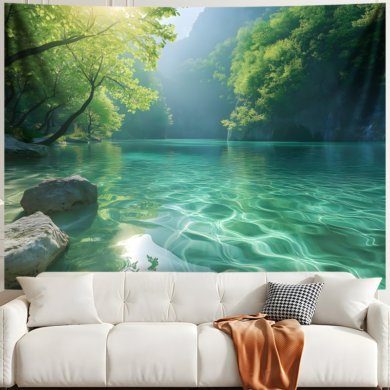 Тапестерия със природен пейзаж: полиестер, нордически стил, цифров термален трансфер, правоъгълна форма