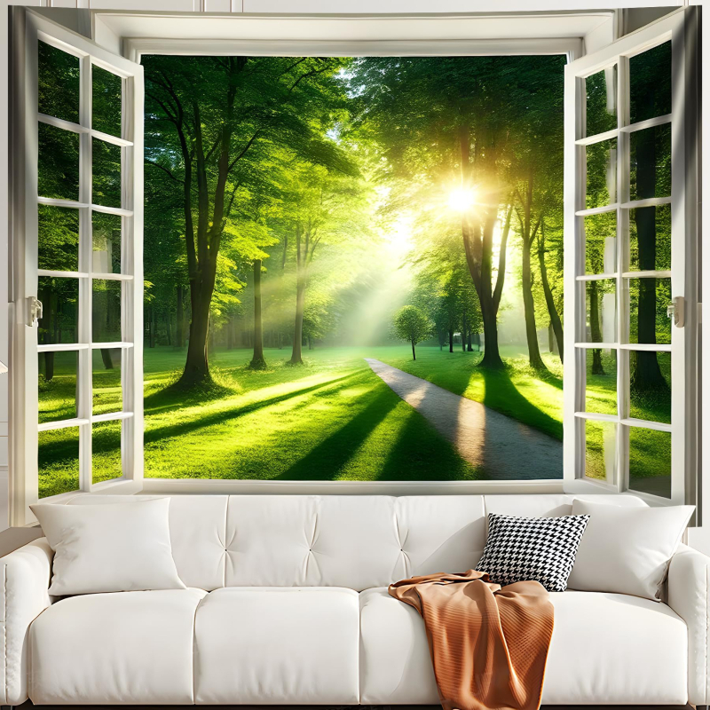 Тапестерия със природен пейзаж: полиестер, нордически стил, цифров термален трансфер, правоъгълна форма