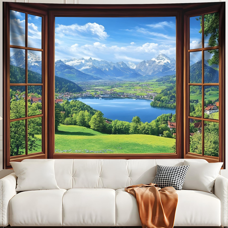 Тапестерия със природен пейзаж: полиестер, нордически стил, цифров термален трансфер, правоъгълна форма