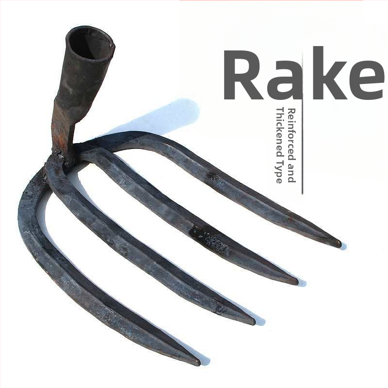 Четиризъбена кована желязна грабла за разрохкване на почвата и засаждане в градина