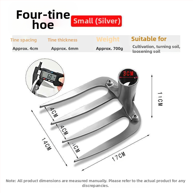 Keturių dantų kaltas plieninis grėblys daržo žemei laisvinti ir daržininkystei