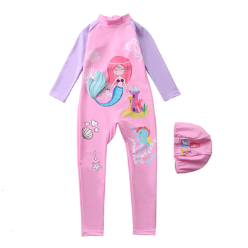 Παιδικό ολόσωμο μαγιό για κορίτσια, με μακριά μανίκια και μακρυά παντελόνια, γρήγορο στέγνωμα, προστασία από τον ήλιο, πολυεστέρας